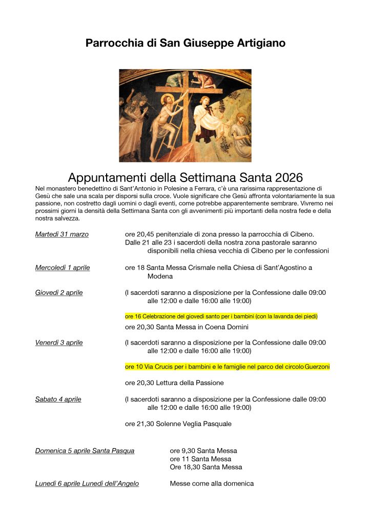 Appuntamenti della settimana santa 2026
