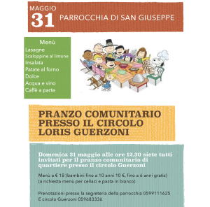 31 maggio 2026 - Pranzo comunitario presso il circolo Loris Guerzoni..