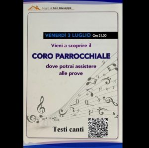 03 luglio 2026 - Coro Parrocchiale - Prova aperta a tutti ore 21..